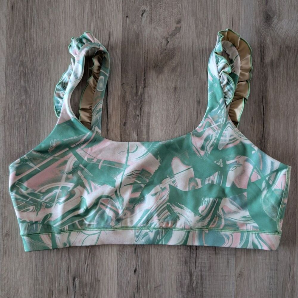 Revolve IVL Collective Sports Bra Green Pink Swirl, Size 14 (B2)